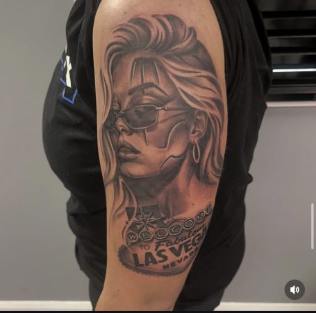 Black and grey Chicano sleeve tattoo Black and grey Chicano vegas usa half sleeve tattoo by black bones custom tattoos in Warrington